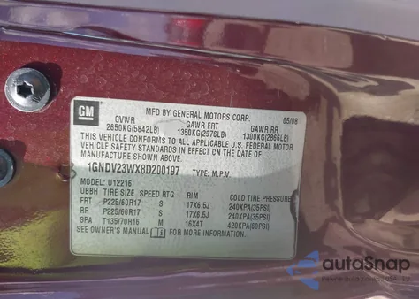 2008 Chevrolet Uplander Ls из США, поврежденный, VIN 1GNDV23WX8D200197